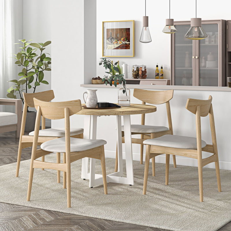 Tavolo da Pranzo Rotondo Moderno per 4 Persone Ø100x75 cm in MDF e Acciaio colore Legno Naturale e Bianco-2