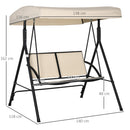 Dondolo 2 Posti 140x118x162 cm in Acciaio e Poliestere Beige