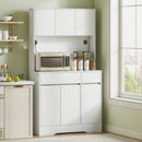 Credenza da Cucina Moderna 100x38x180 cm con 4 Armadietti 2 Cassetti e Ripiani Regolabili Bianco      