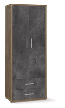 Armadio 2 Ante 2 Cassetti 71x182x41 cm Noce Stelvio/Ossido Nero