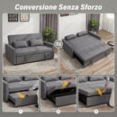 Divano Letto 2 Posti 3 in 1 Clic Clac 160x85x85 cm con 2 Cuscini Reclinabile e Imbottito in Tessuto Grigio      