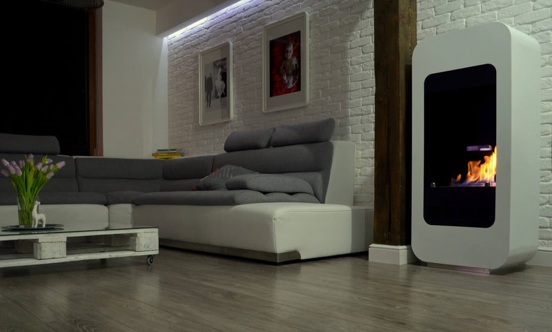 Camino a Bioetanolo da Pavimento 122,5x55 cm con Vetro Empire 2 Bianco