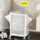 Cesto Portabiancheria con Ruote e Vani Laterali Estraibili 42x33x61,5 cm in PP Bianco      