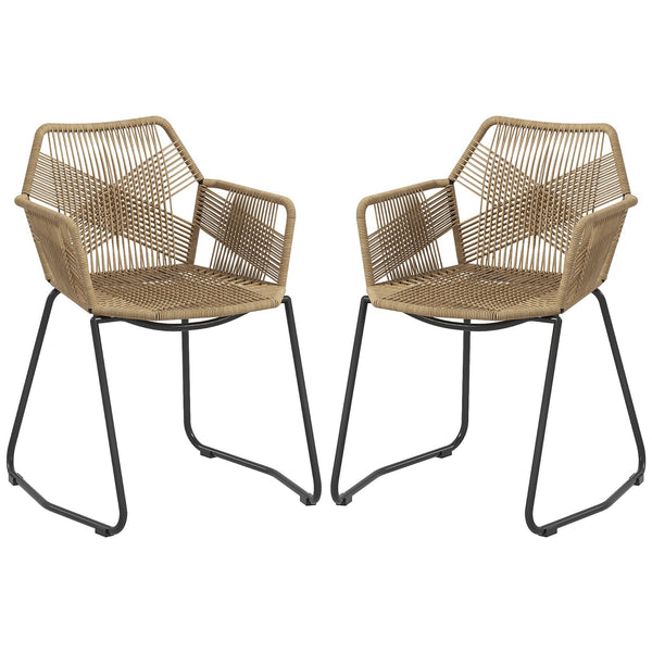 Set 2 Sedie da Pranzo Stile Boho da Interno con Schienale Basso e Braccioli 56x59x74 cm in Rattan PE Giallo acquista