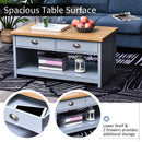 Tavolino 2 Cassetti 1 Ripiano 99x55x50,5 cm in MDF Grigio e Legno