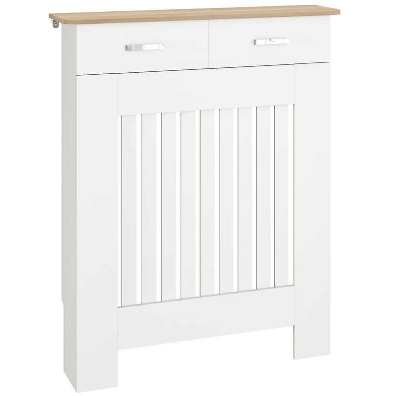 Copritermosifone a Doghe 78x19x97 cm Antiribaltamento con Cassetto in Legno Bianco      