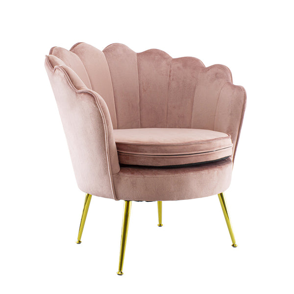 Poltrona Imbottita Schienale a Conchiglia in Velluto Piedi Oro Rosa antico prezzo