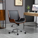 Sedia da Ufficio Design Vintage Imbottita in Finta Pelle Struttura in Legno di Pioppo Nero e Marrone Scuro  