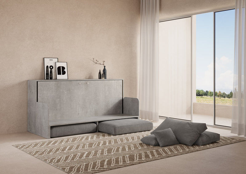 Letto Singolo A Scomparsa Kando Con Divano Con Materasso Cemento e Grigio      