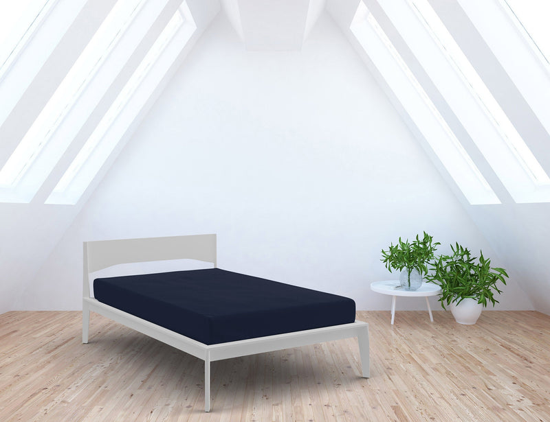 Lenzuolo Sotto con Angoli ed Elastico Tinta Unita Blu Scuro Varie Misure