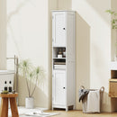 Mobile Alto a Colonna Bagno 30x30x170 cm con 2 Ripiani Aperti e 2 Armadietti in Legno Bianco      