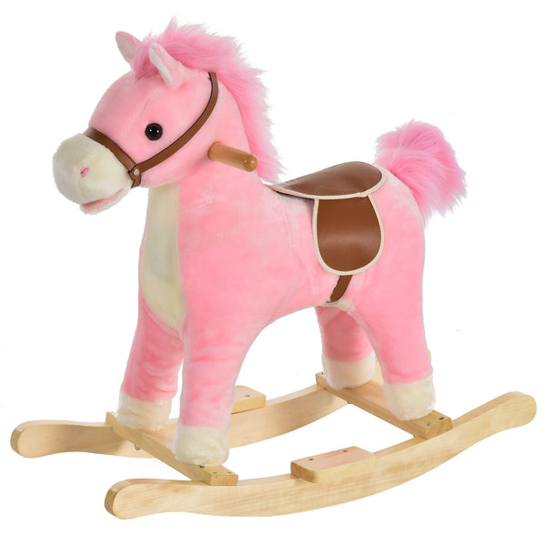 acquista Cavallo a Dondolo per Bambini in Legno e Peluche Rosa