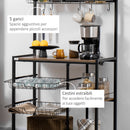 Mobile Cucina con 5 Ganci 3 Ripiani 4 Cestelli 83,5x39x133 cm in MDF e Acciaio Marrone