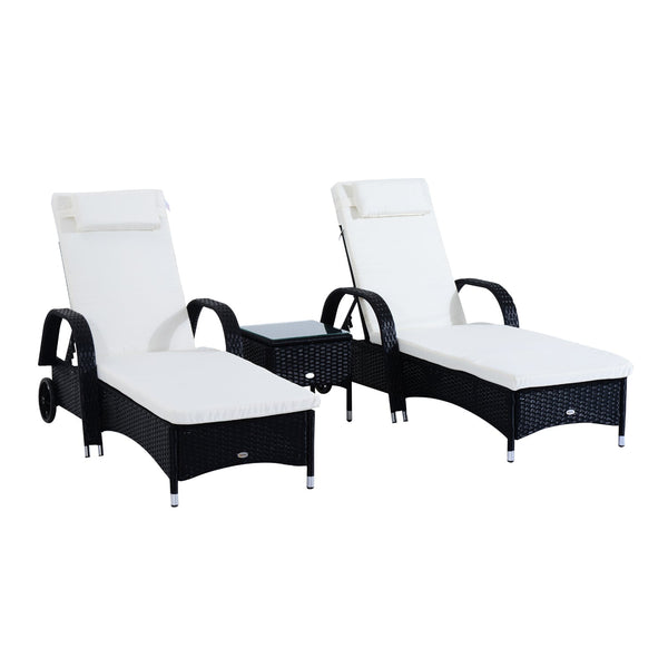 Set 2 Lettini Prendisole da Giardino in Rattan Sintetico con Materassino Imbottito e Tavolino Nero prezzo