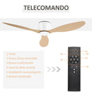 Ventilatore da Soffitto 3 Pale Ø112x25 cm 6 Velocità Legno Naturale e Bianco