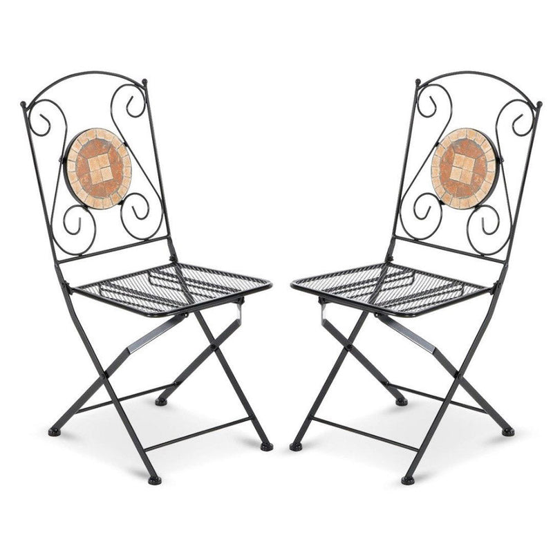 Set 2 Sedie da Giardino Pieghevoli in Ferro con Mosaico Zeus Nere