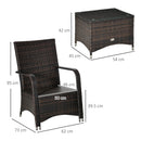 Set Tavolino e 2 Poltrone da Giardino in Rattan Polietilene Marrone e Crema