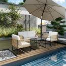 Set 4 Pezzi da Esterno Divanetto 2 Poltrone e Tavolino Basso con Piano in Vetro in Rattan Bianco Crema   