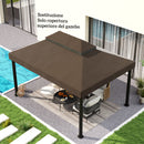 Copertura per Gazebo da Giardino 3x4 m a 2 Livelli in Tessuto Oxford 600D con Fori di Drenaggio Caffè      