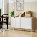Credenza Moderna 141x35x77 cm a 4 Ante con Ripiano Regolabile Bianco Lucido e Rovere      