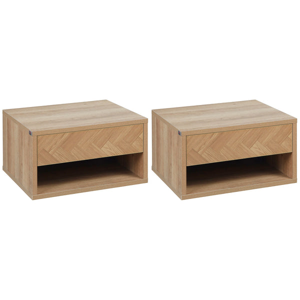 prezzo Set 2 Comodini Sospesi 37x32x21 cm in Legno Naturale