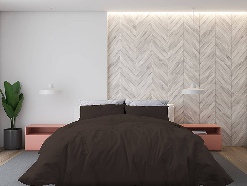 Copripiumino Matrimoniale con Sacco e Federe Tinta Unita Marrone