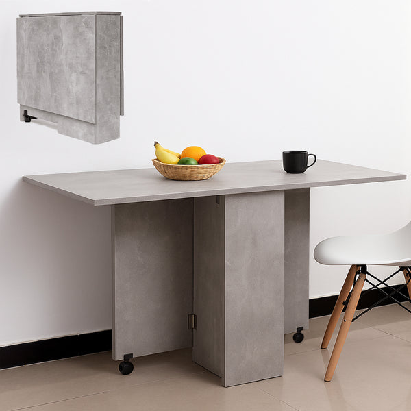 prezzo Tavolo da Pranzo Pieghevole Salvaspazio 140x75x74 cm Ante a Ribalta con Ruote Effetto Cemento