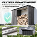 Portalegna da Esterno 2 in 1 235x67x149 cm 1,26 m² con Armadietto Porta Attrezzi in Acciaio Zincato Grigio Scuro      