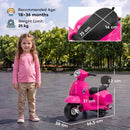Moto Elettrica per Bambini 1,5-3 Anni Licenza Piaggio Mini Vespa GTS 66,5x38x52 cm 6 V con Batteria al Litio 2,5 km/h Max 25 kg Rosa      