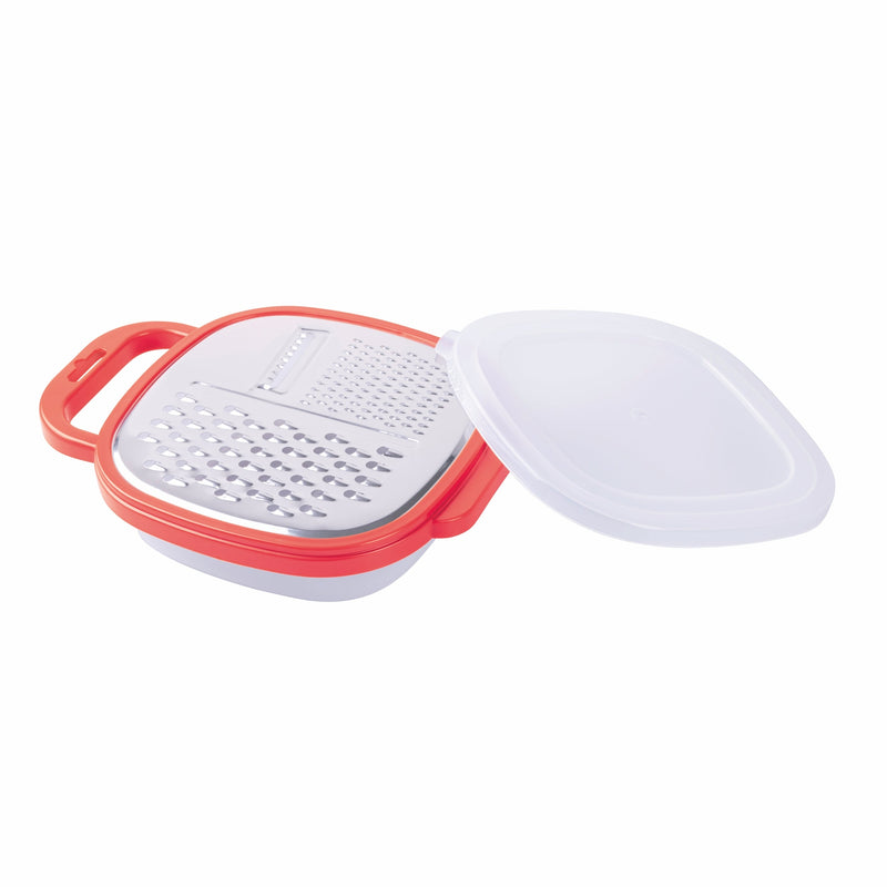 Grattugia Manuale 19,3x24,8x6,2 cm in Acciaio con Contenitore Rosso