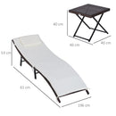 Set 2 Lettini Prendisole e Tavolino in Rattan Sintetico con Cuscini Rimovibili Marrone Crema 