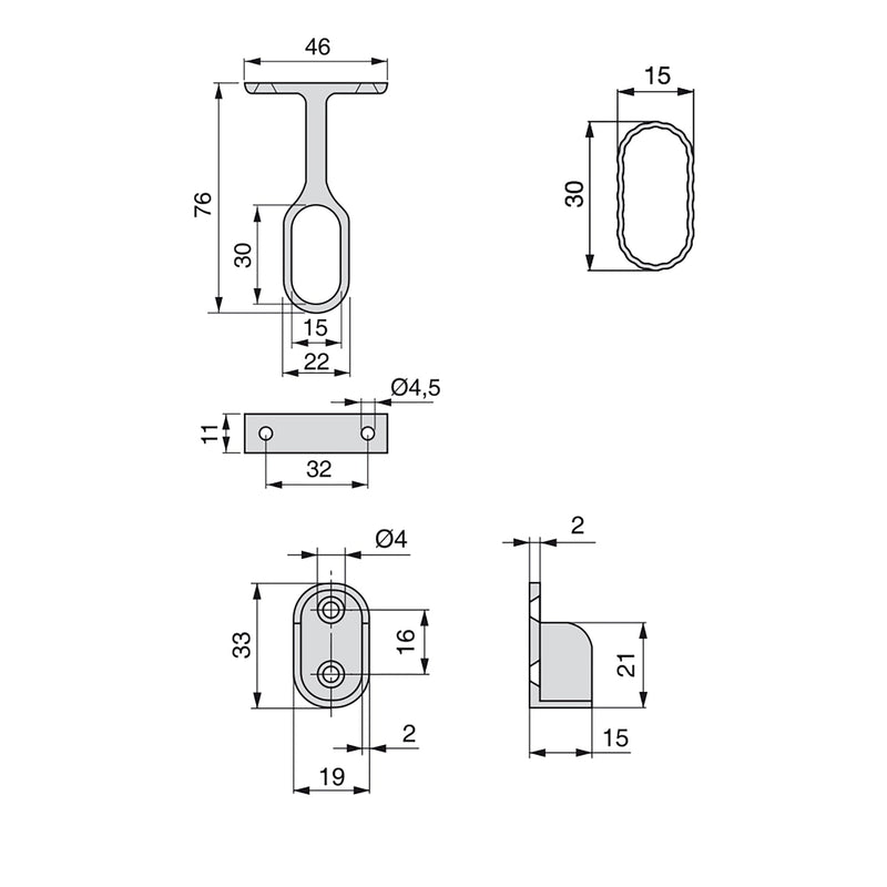 Set 2 Bastoni Appendiabiti per Armadi Ovali 140 cm in Alluminio Emuca Anodizzato opaco