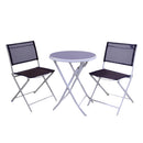 Set Salotto da Giardino Tavolino Tondo e 2 Sedie Pieghevoli in Metallo e Textilene ø66xH71cm