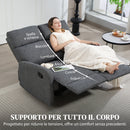 Divano 2 Posti Reclinabile a 145° Max 124x91x100 cm Rivestimento in Ciniglia Grigio  