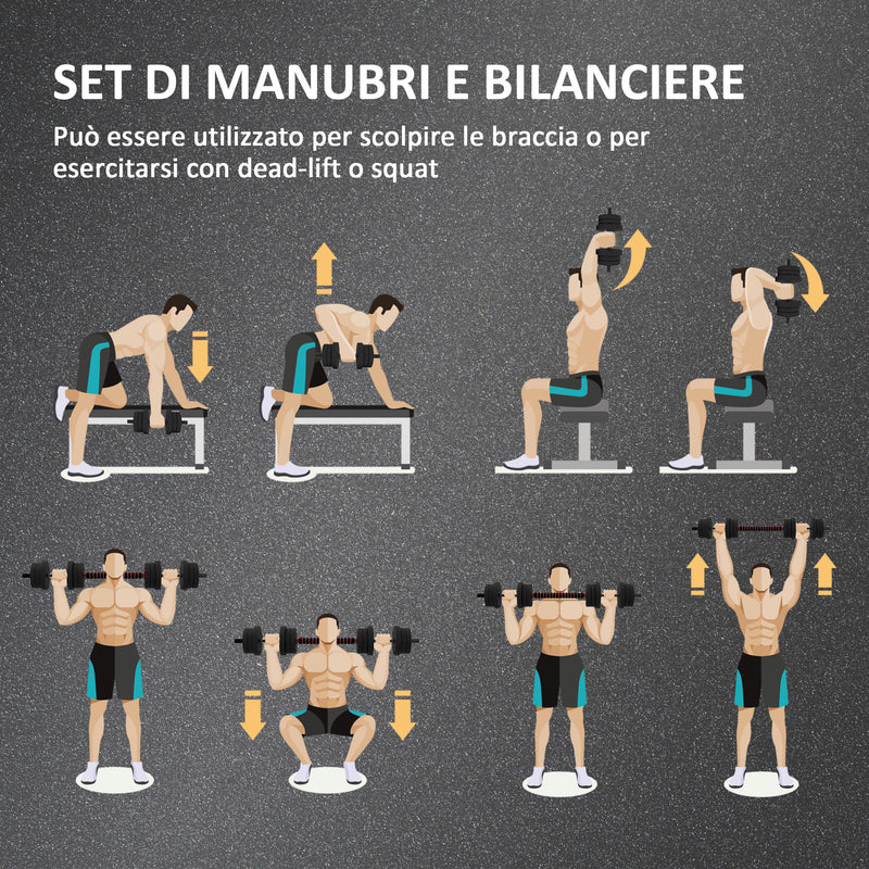 Set 2 Manubri Convertibili in Bilanciere 12 Dischi 20Kg in Acciaio e Plastica Nero      