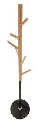 Appendiabiti da Terra Tree Ø36x172 cm in Metallo e Faggio e Marmo Nero e Marrone      