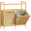 Mobile Bagno a Doghe con Cesti Portabiancheria 82x33x88 cm Capienza 41L in Bambù e Poliestere Crema  