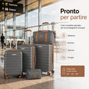 Set 6 Valigie Rigide Family 55-66-75 cm con Beauty Case e Borsone Espandibile in ABS Grigio e Marrone      