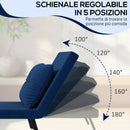 Poltrona Letto Singolo Reclinabile con Cuscino Sfoderabile in Tessuto Effetto Lino Blu  