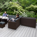 Set Salotto da Giardino 240x186x70 cm ad Angolo con Tavolo e Box Contenitore in Rattan Marrone