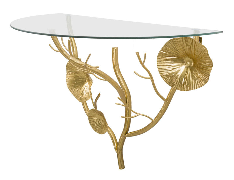 Comodino da Muro Tisty 60x40x30 cm in Ferro e Vetro Oro