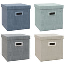Set 4 Scatole per Armadi Pieghevoli con Coperchio in Tessuto 30x30x29cm 