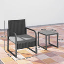 Salotto da Giardino con 2 Poltrone da Esterno e Tavolino con Piano in Vetro in Rattan Nero      
