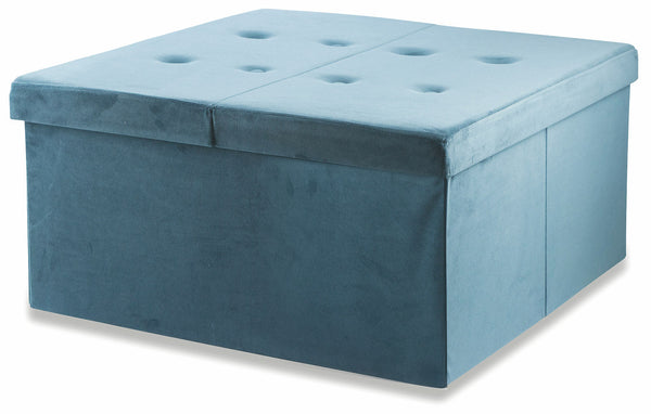 Pouf Poggiapiedi Contenitore 76x75x37,5 cm in Velluto Soriani Blu acquista
