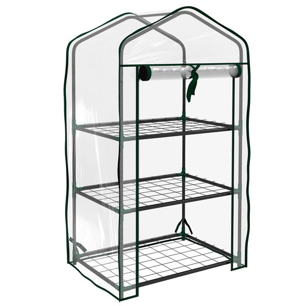 online Mini Serra da Giardino 59x39x127 cm con Copertura 3 Ripiani e Porta Avvolgibile in PE Trasparente