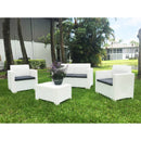 Set da Giardino Divano 2 Poltrone e Tavolino in Polipropilene Bianco