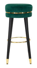 Sgabello Bar Paris Ø35x74 cm in Legno e Tessuto Vellutato Verde