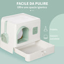 Lettiera per Gatti Chiusa 50x40x40 cm con Deodoranti Vassoio e Paletta Verde e Bianco  
