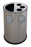 Pattumiera a Bidone per Raccolta Differenziata Ø45x72 cm 3 Scomparti Tubolari e 1 Scomparto da 50 L in Acciaio Inox Satinato  