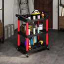 Carrello Porta Attrezzi a 3 Livelli 83x43x97 cm Capacità 91 kg 3 Livelli con Ruote in Plastica Rosso 